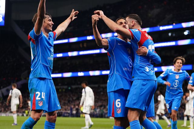 Atletico Madrid players celebrate second goal from David Hancko of Atlético Madrid during the UEFA Champions League match Tottenham Hotspur vs Atletico Madrid at Tottenham Hotspur Stadium, London, United Kingdom on 18 March 2026

(Photo by Harvey Murphy/News Images)