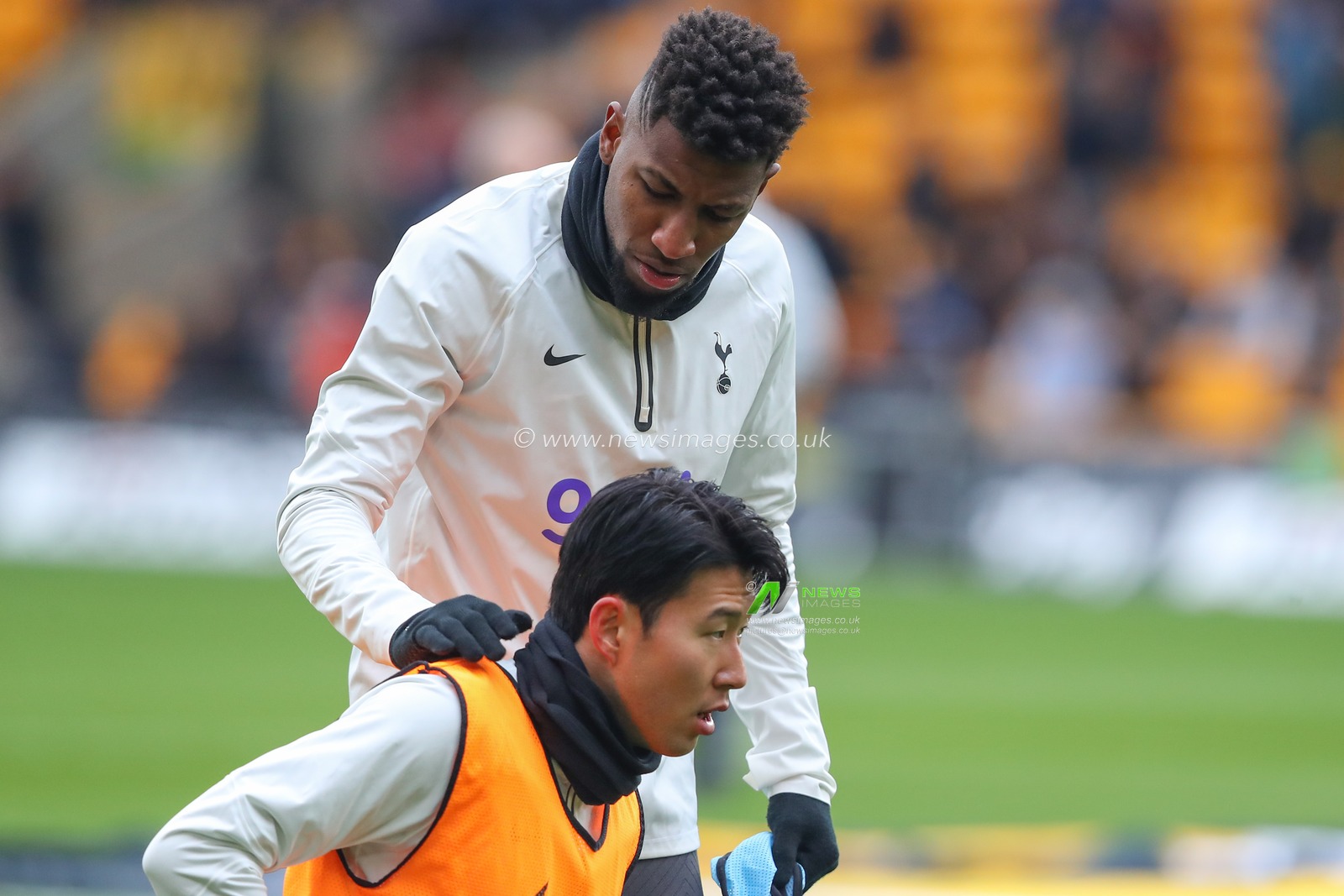 Emerson #12 of Tottenham Hotspur talks with Son Heung-Min #7 of Tottenham Hotspur during the pre-game warm up ahead of the Premier League match Wolverhampton Wanderers vs Tottenham Hotspur at Molineux, Wolverhampton, United Kingdom, 4th March 2023

(Photo by Gareth Evans/News Images)