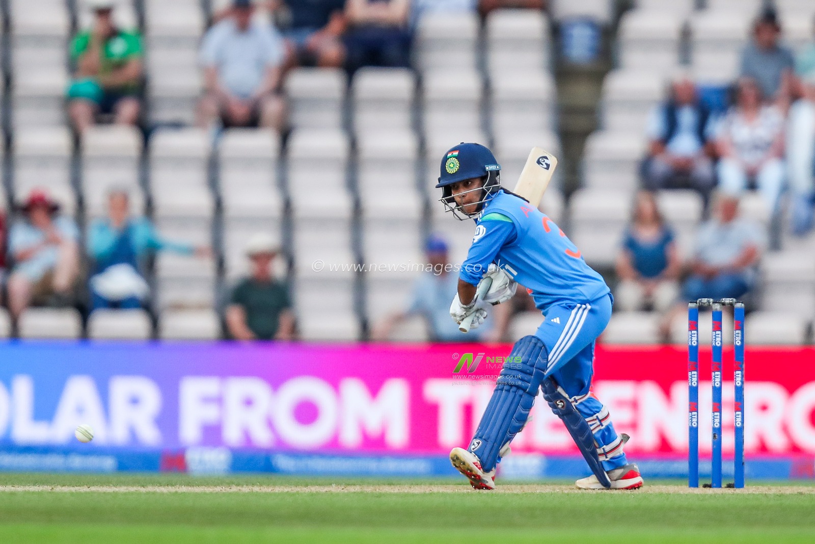 Amanjot Kaur of India bats during the 1st Metro Bank One Day International match England Women vs India Women at The Utilita Bowl, Southampton, United Kingdom, 16th July 2025

(Photo by Izzy Poles/News Images)