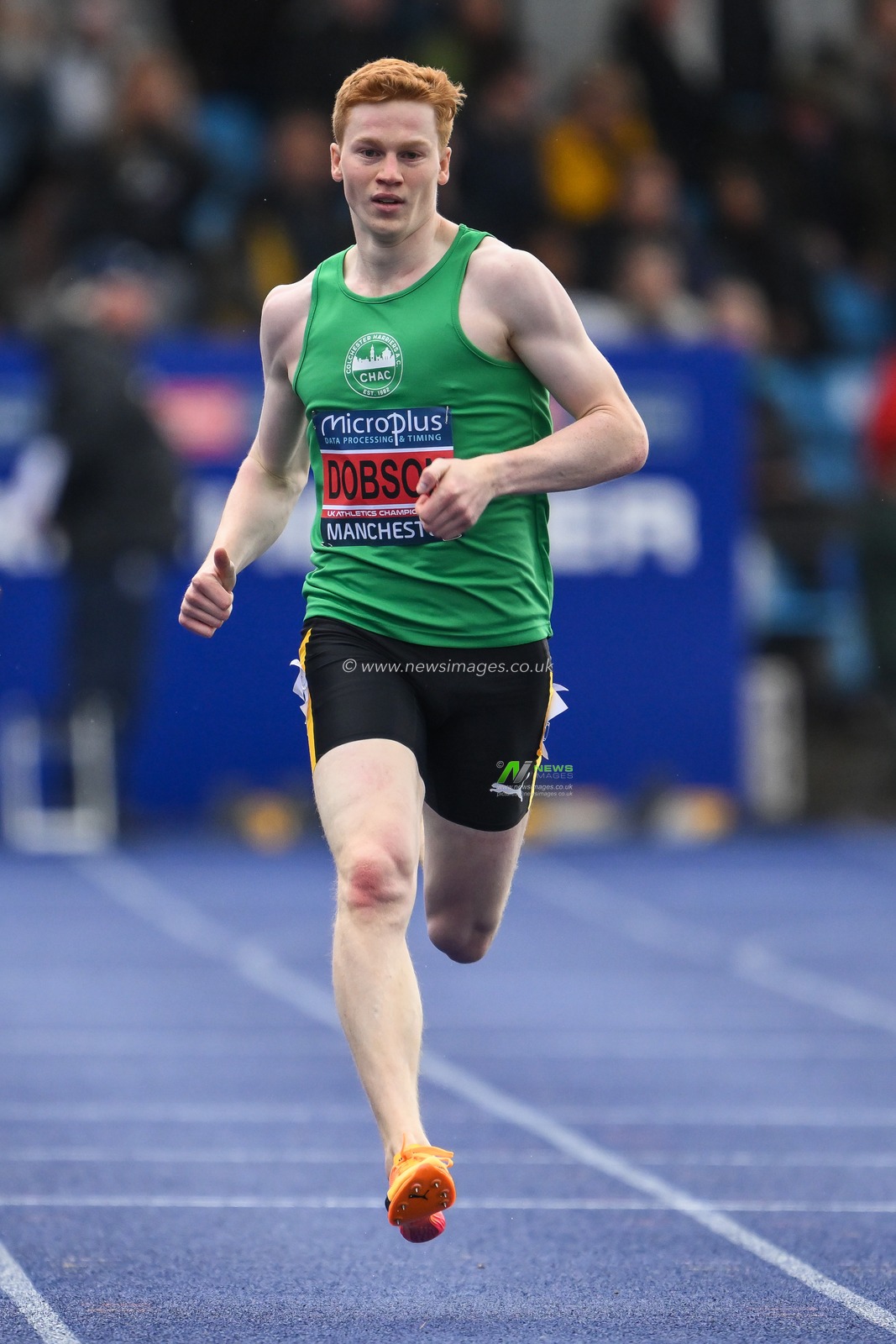 Charlie Dobson leads the mens 400m final during the Microplus UK Athletics Championships Day 2 at Manchester Regional Arena, Manchester, United Kingdom, 30th June 2024

(Photo by Craig Thomas/News Images)