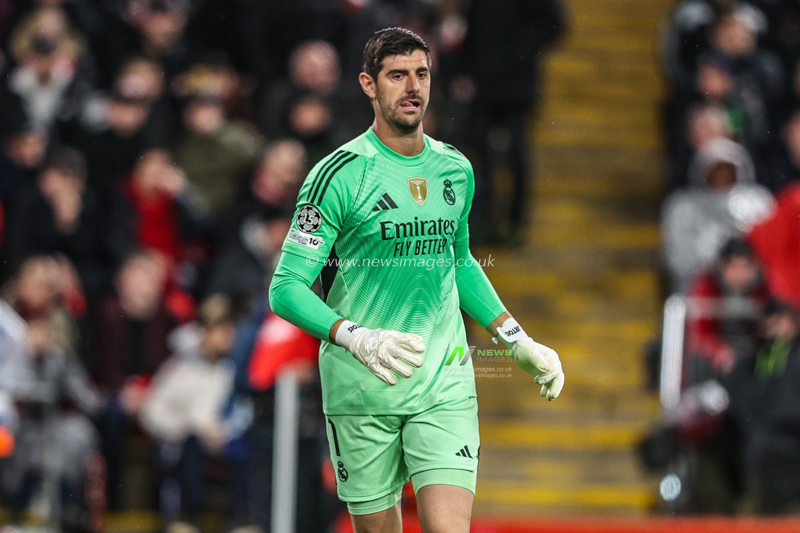 Real Madrid goalkeeper Thibaut Courtois during the UEFA Champions League Matchday 4 of 8 Liverpool vs Real Madrid at Anfield, Liverpool, United Kingdom, 4th November 2025

(Photo by Alfie Cosgrove/News Images)

*** GER AUT SUI OUT ***