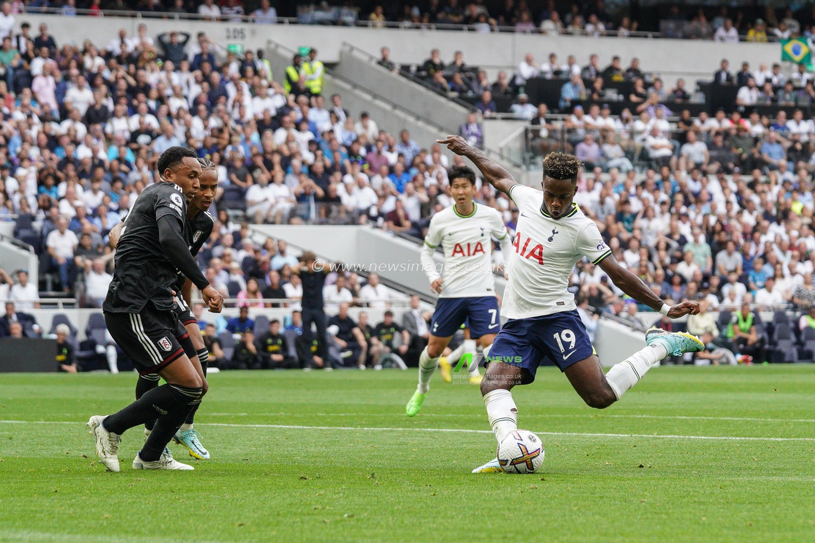 Ryan Sessegnon #19 of Tottenham Hotspur shoots on goal during the Premier League match Tottenham Hotspur vs Fulham at Tottenham Hotspur Stadium, London, United Kingdom, 3rd September 2022

(Photo by Richard Washbrooke/News Images)