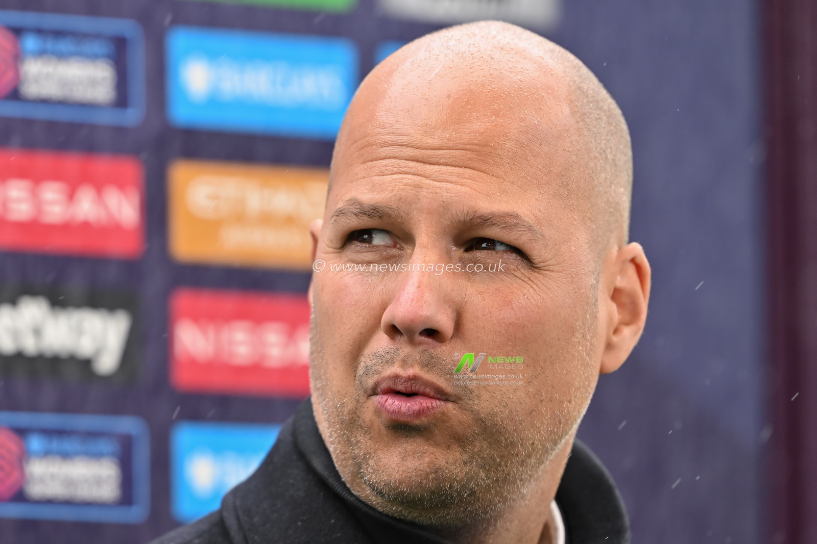 Robert de Pauw manager of Aston Villa Women gets interviewed ahead of the Barclays Women's Super League match Manchester City Women vs Aston Villa Women at Joie Stadium, Manchester, United Kingdom, 20th October 2024

(Photo by Cody Froggatt/News Images)