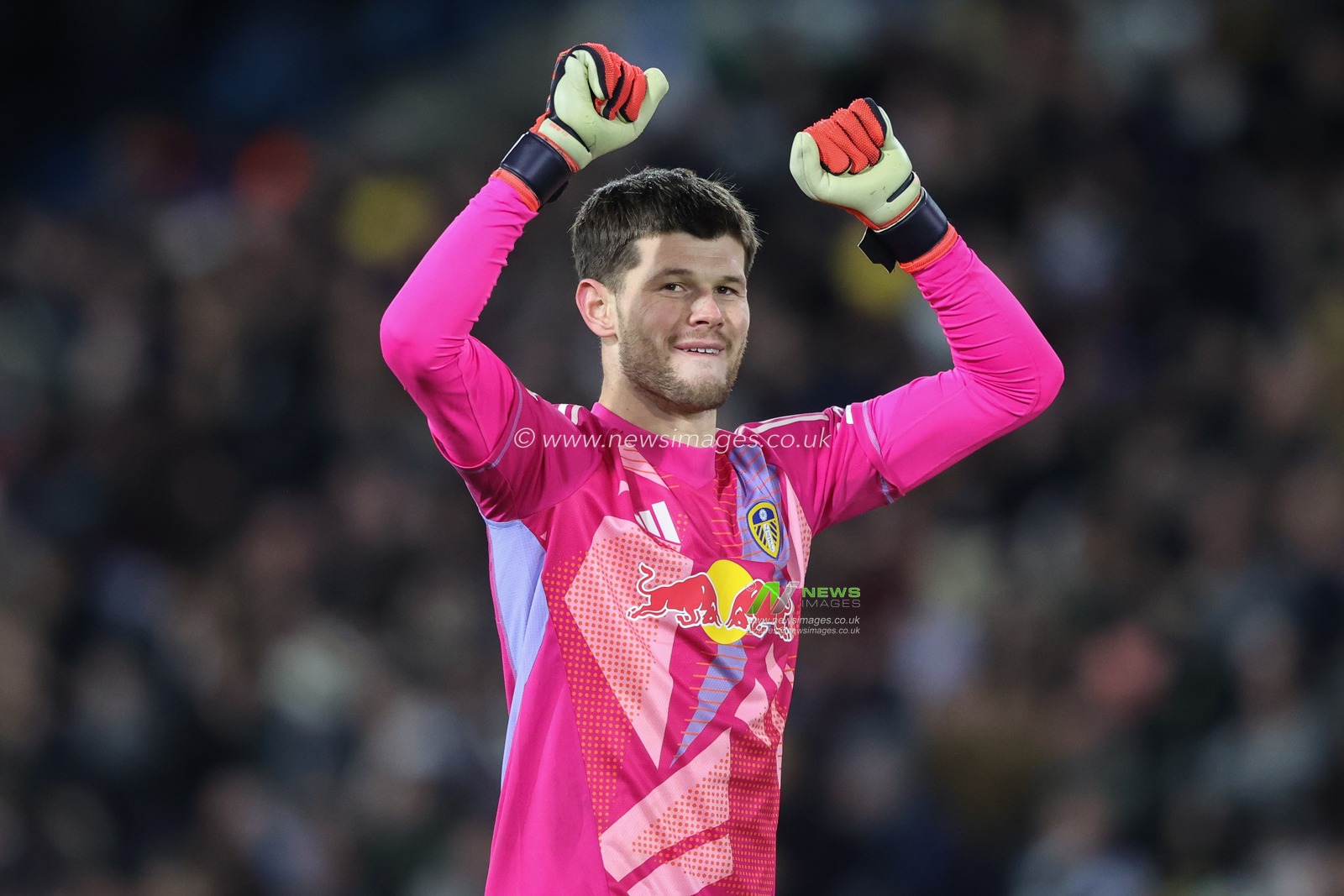 Illan Meslier of Leeds United celebrates a goal from Daniel James of Leeds United during the Sky Bet Championship match Leeds United vs Luton Town at Elland Road, Leeds, United Kingdom, 27th November 2024

(Photo by Alfie Cosgrove/News Images)