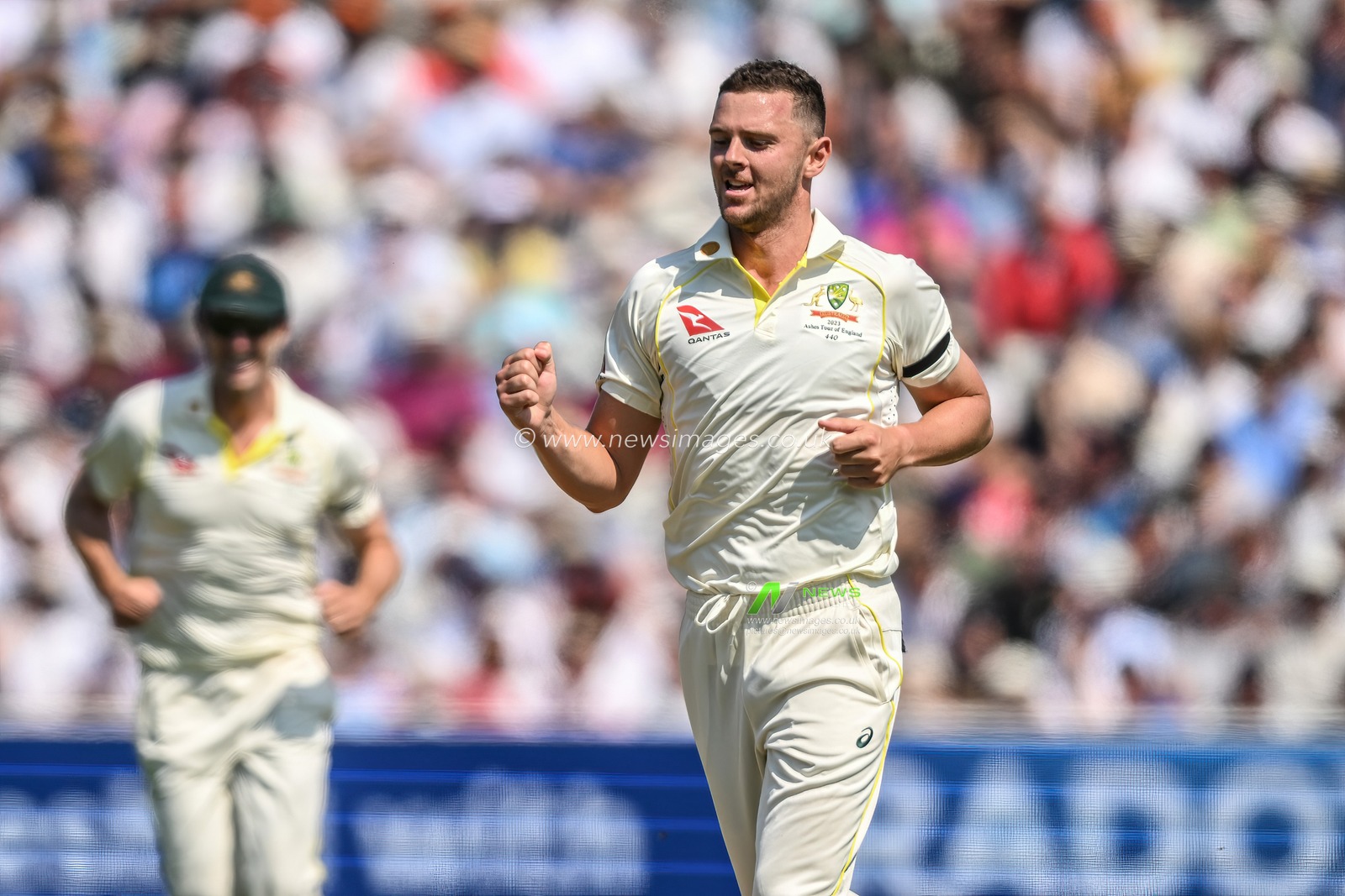 Josh Hazlewood of Australia celebrates taking Ben Duckett of Englandâ€™s wicket during the LV= Insurance Ashes First Test Series Day 1 England vs Australia at Edgbaston, Birmingham, United Kingdom, 16th June 2023

(Photo by Craig Thomas/News Images)