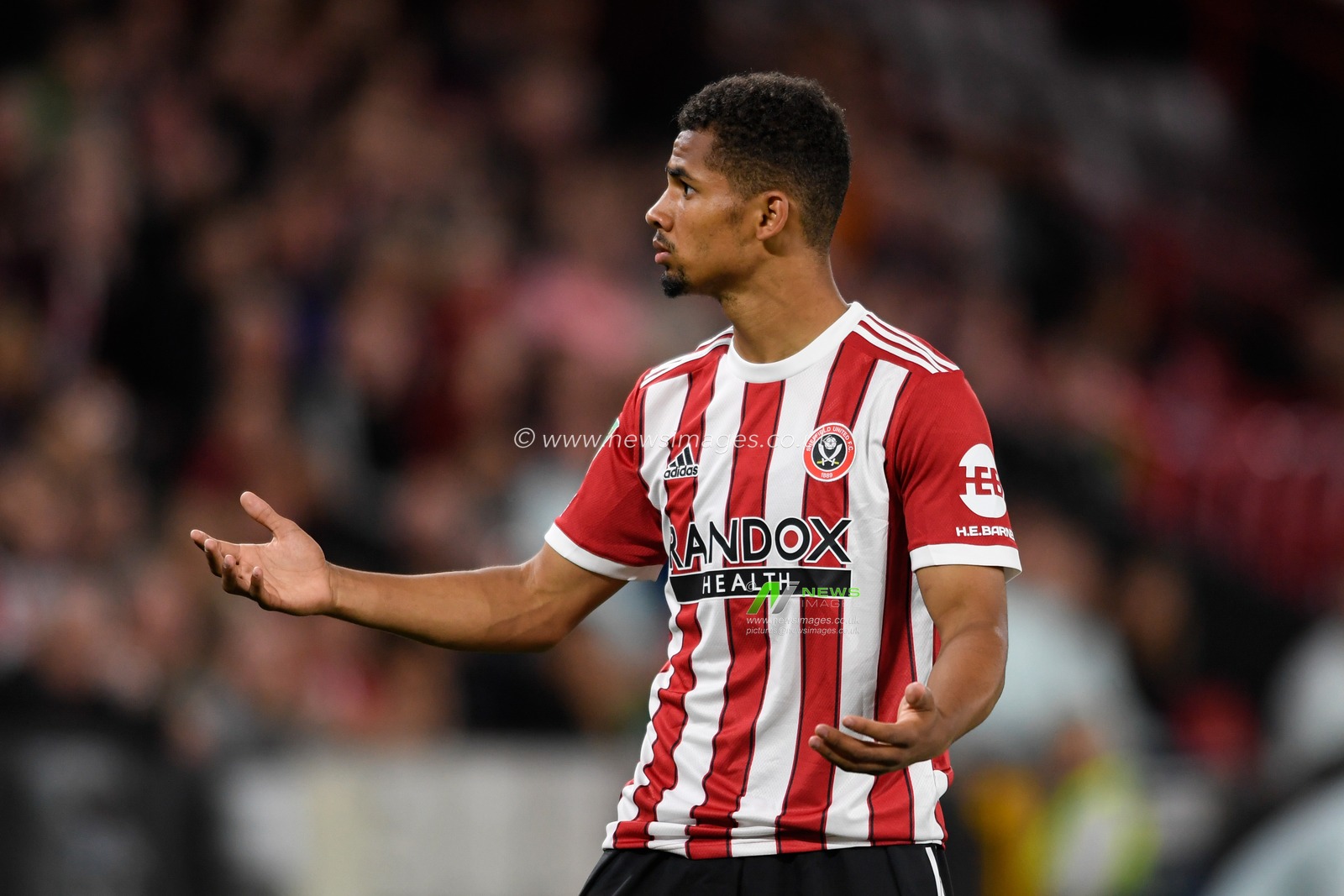 Iliman Ndiaye #29 of Sheffield United appeals against a decision