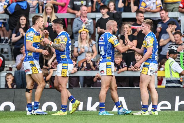 Alfie Edgell of Leeds Rhinos celebrates his try during the Betfred Super League round 19 match Leeds Rhinos vs Salford Red Devils at Headingley Stadium, Leeds, United Kingdom, 18th July 2025

(Photo by Alfie Cosgrove/News Images)