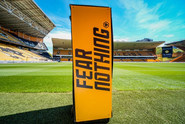A general view of the fear nothing Wolves banner on the pitch during the Premier League match Wolverhampton Wanderers vs Tottenham Hotspur at Molineux, Wolverhampton, United Kingdom on 25 April 2026

(Photo by Maynard Manyowa/News Images)