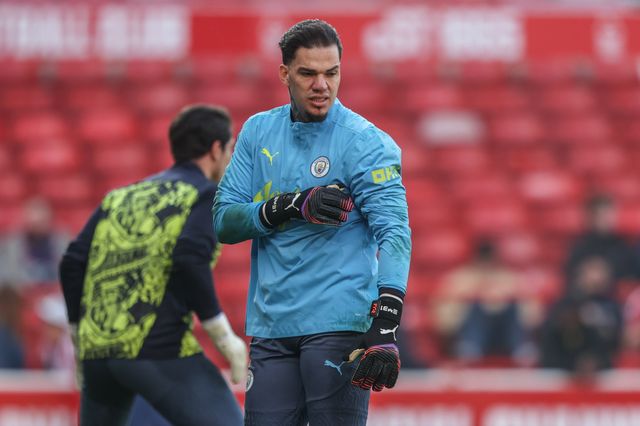 Ederson of Manchester City in the pregame warmup session during the Premier League match Nottingham Forest vs Manchester City at City Ground, Nottingham, United Kingdom, 8th March 2025

(Photo by Alfie Cosgrove/News Images)
