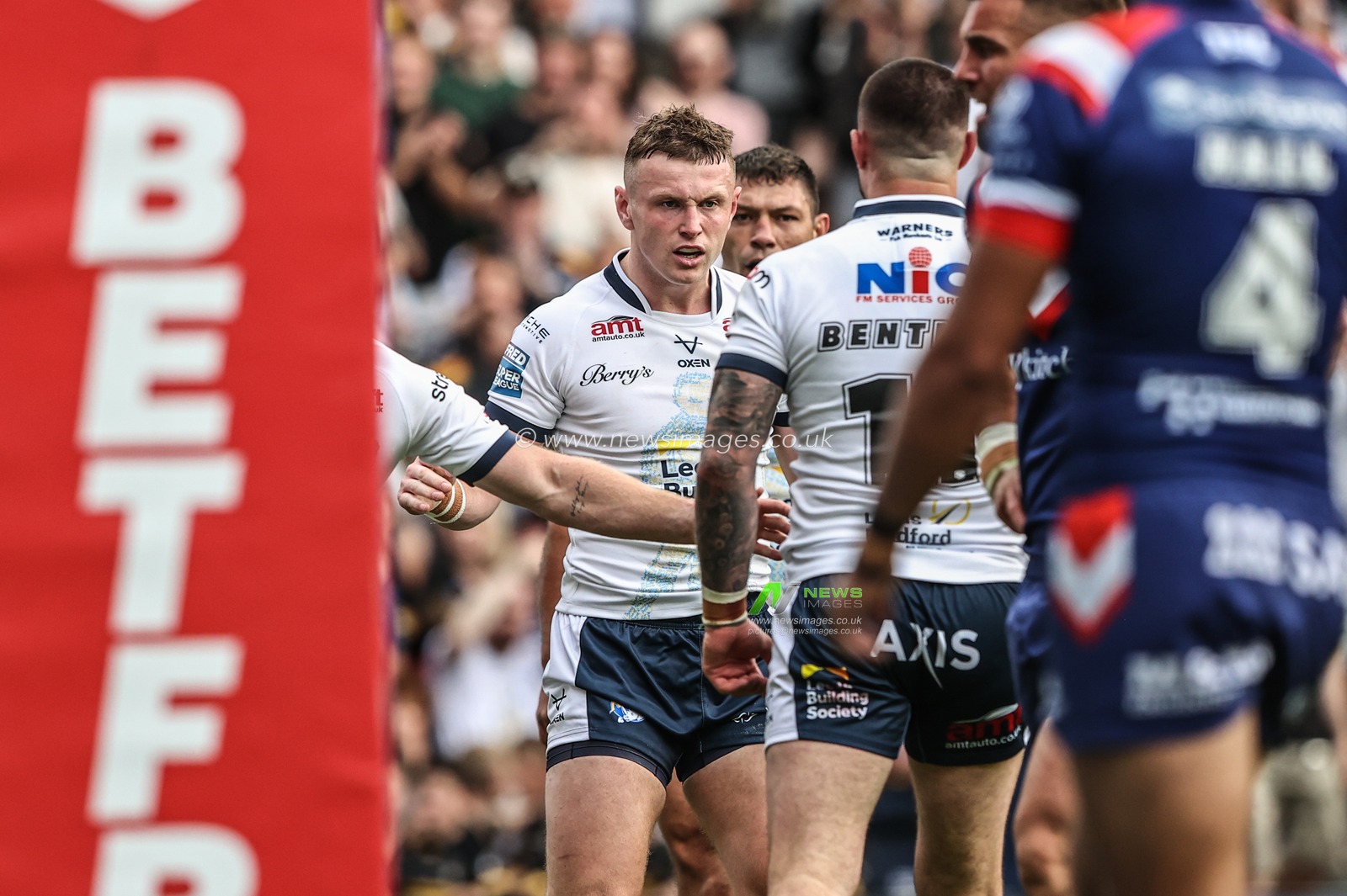 Harry Newman of Leeds Rhinos celebrates his try during the Betfred Super League Round 13 match Leeds Rhinos vs Wakefield Trinity at Headingley Stadium, Leeds, United Kingdom, 31st May 2025

(Photo by Alfie Cosgrove/News Images)