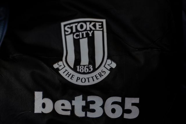 Stoke City badge and team crest with bet365 logo on a black shirt during the Sky Bet Championship match Stoke City vs Blackburn Rovers at Bet365 Stadium, Stoke On Trent, United Kingdom on 11 April 2026

(Photo by Maynard Manyowa/News Images)