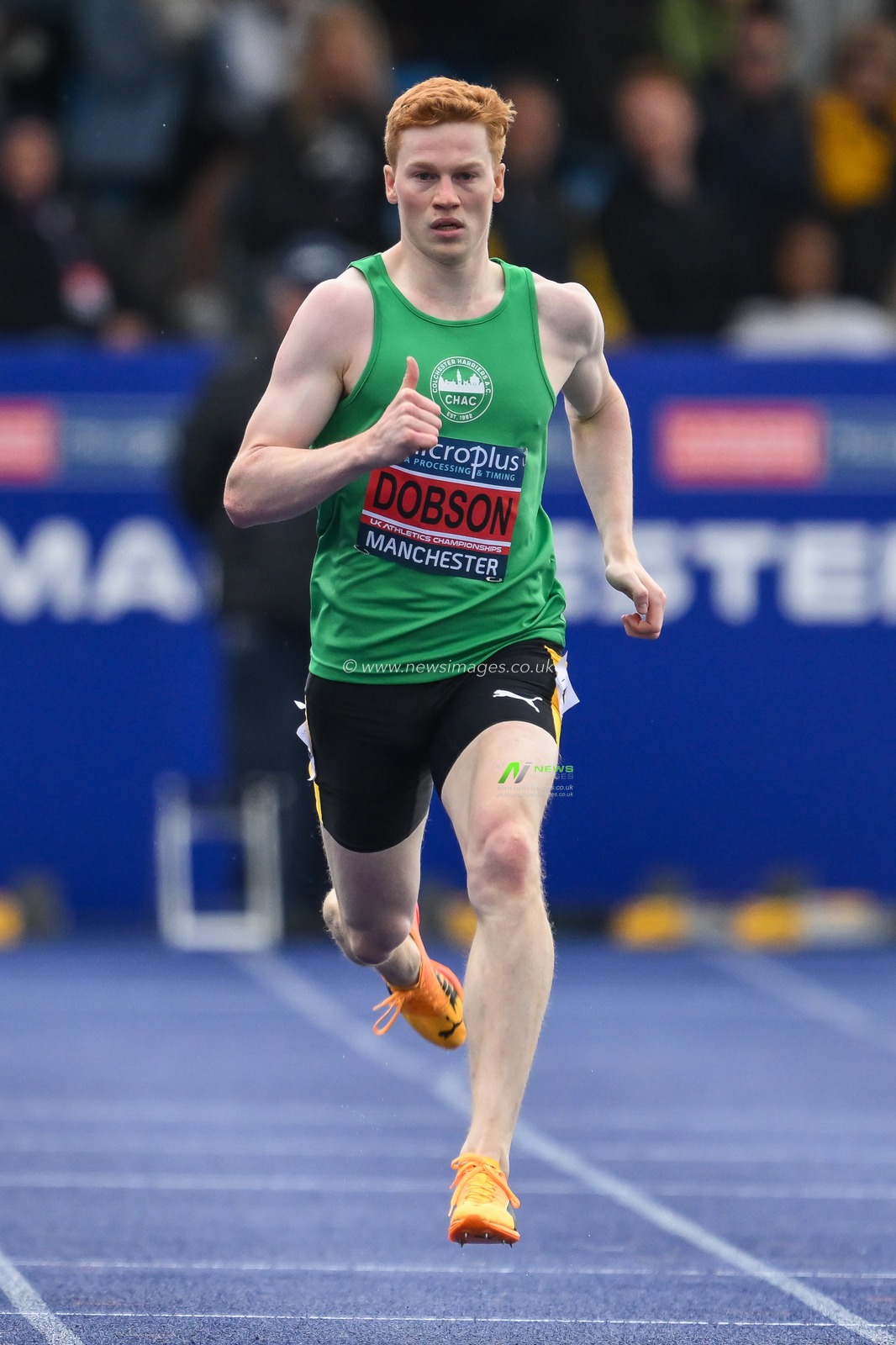 Charlie Dobson leads the mens 400m final during the Microplus UK Athletics Championships Day 2 at Manchester Regional Arena, Manchester, United Kingdom, 30th June 2024

(Photo by Craig Thomas/News Images)