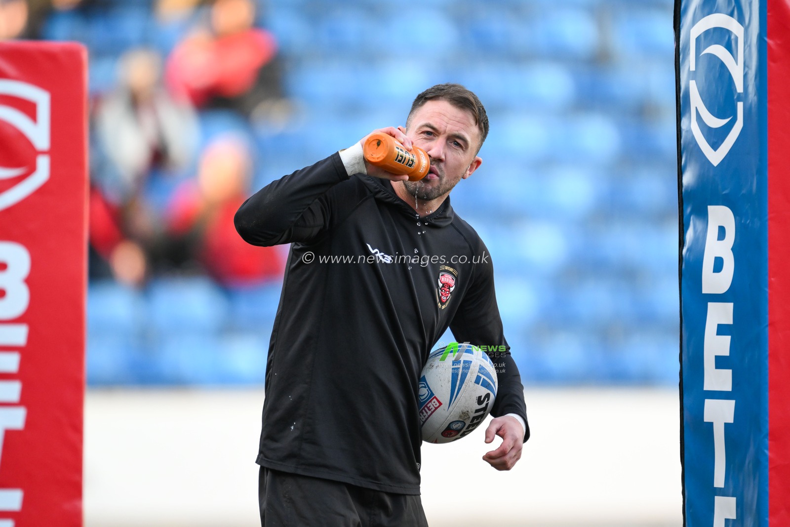 Ryan Brierley of Salford Red Devils takes a drink during pre match warm up ahead of the Betfred Super League match Round 2 Salford Red Devils vs Leeds Rhinos at Salford Community Stadium, Eccles, United Kingdom, 22nd February 2025

(Photo by Craig Thomas/News Images)