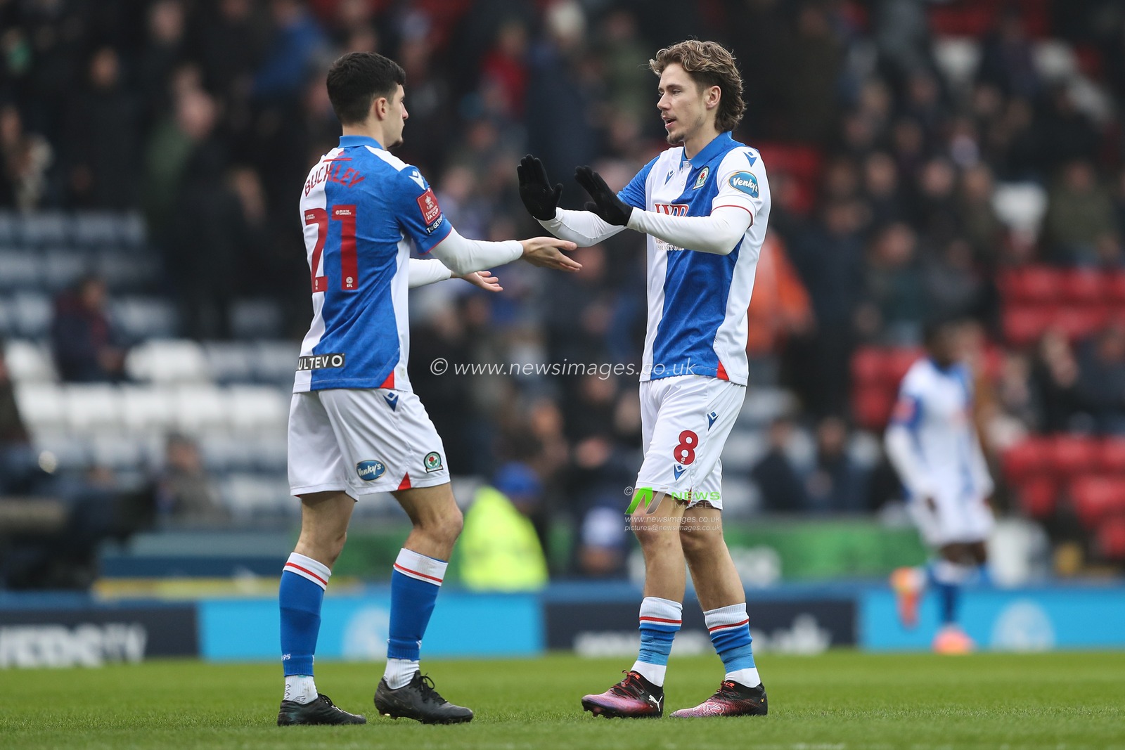 John Buckley of Blackburn Rovers and Todd Cantwell of Blackburn Rovers high five ahead of the Emirates FA Cup Fourth Round Blackburn Rovers vs Wolverhampton Wanderers at Ewood Park, Blackburn, United Kingdom, 9th February 2025

(Photo by Gareth Evans/News Images)