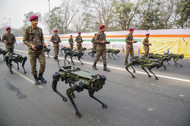 Indian Army  showcases  Robotic Mules  ahead of the Final dress rehearsal for the upcoming Republic Day parade in Red Road , Kolkata, India, on January 24, 2025. Indian Army Robotic Mules will also register their presence at the prestigious annual republic day parade for the first time ahead of the Republic Day parade.Pictures by Debajyoti Chakraborty.(Photo: Debajyoti Chakraborty/News Images)