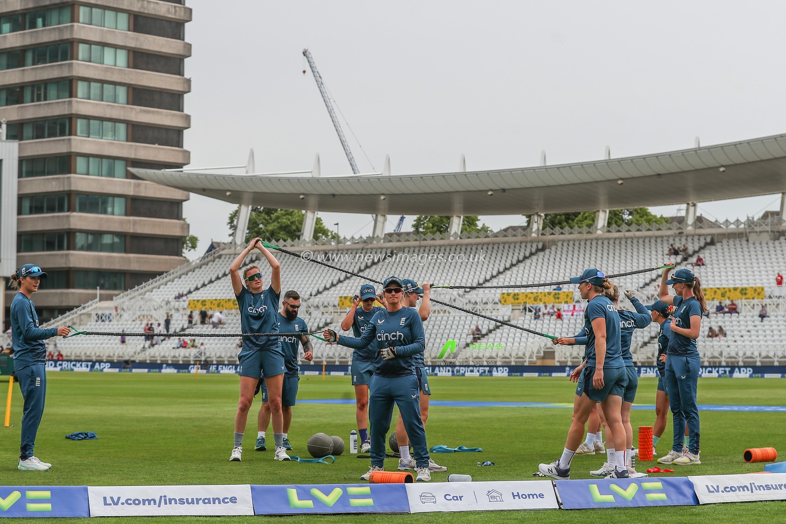 The England team during the pre-game warmup ahead of the Metro Bank Women's Ashes 2023 match Day 2 England vs Australia at Trent Bridge, Nottingham, United Kingdom, 23rd June 2023

(Photo by Gareth Evans/News Images)