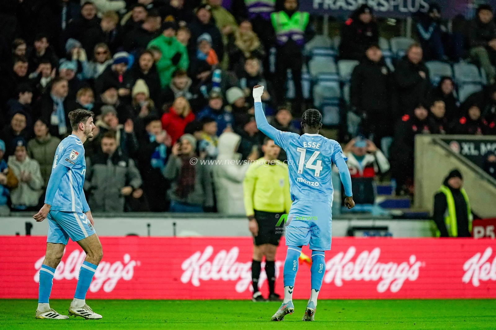 Romain Esse of Coventry City celebrates his goal to make it 1-0 during the Sky Bet Championship match Coventry City vs Millwall at Coventry Building Society Arena, Coventry, United Kingdom, 20th January 2026

(Photo by Maynard Manyowa/News Images)
