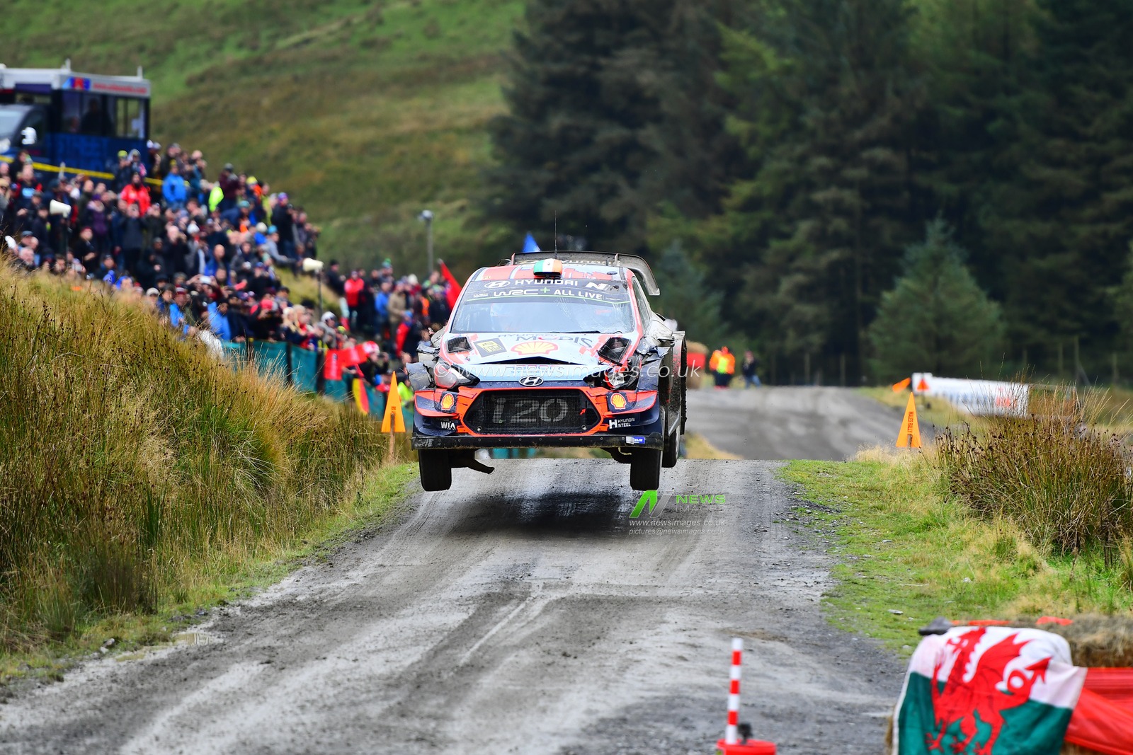 5th October 2019, Wales ; SS13 Sweet Lamb Hafren, Wales Rally GB 2019 Stage 13: Craig BREEN & Co Driver Paul NAGLE competing in the HYUNDAI i20 Coupe WRC for Hyundai Shell Mobis World Rally Team car has seen better days after a multiple roll earlier in the day.

Credit: Gareth Dalley/News Images