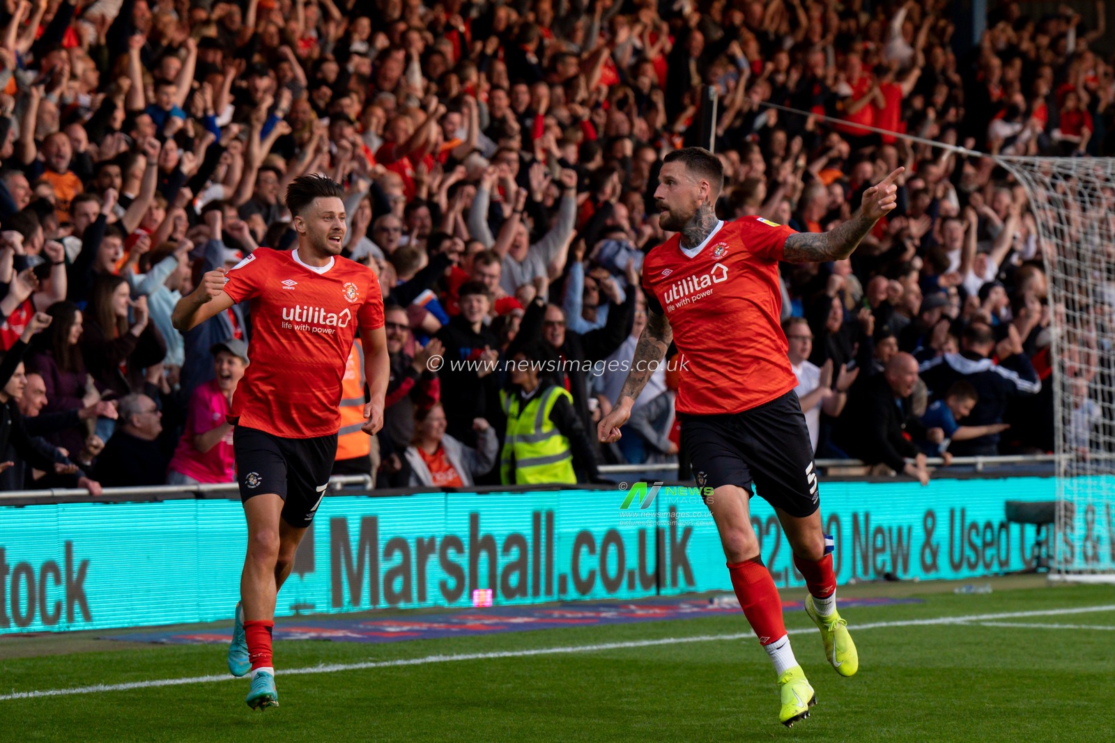 Sonny Bradley #5 of Luton Town celebrates after scoring a goal to level the game 1:1