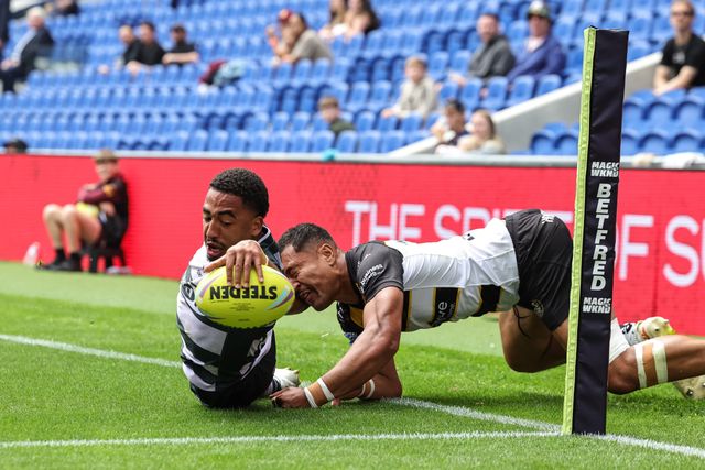 Tanguy Zenon of Huddersfield Giants goes over but is played out of touch, NO TRY during the Betfred Super League Magic Weekend match Huddersfield Giants vs York Knights at Hill Dickinson Stadium, Liverpool, United Kingdom on 04 July 2026

(Photo by Mark Cosgrove/News Images)