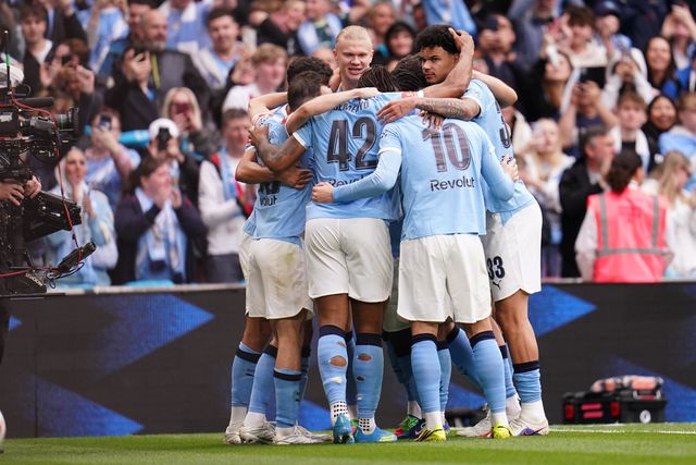 Manchester City celebrate 0-1 lead during the Emirates FA Cup Final match Chelsea vs Manchester City at Wembley Stadium, London, United Kingdom on 16 May 2026

(Photo by Harvey Murphy/News Images)