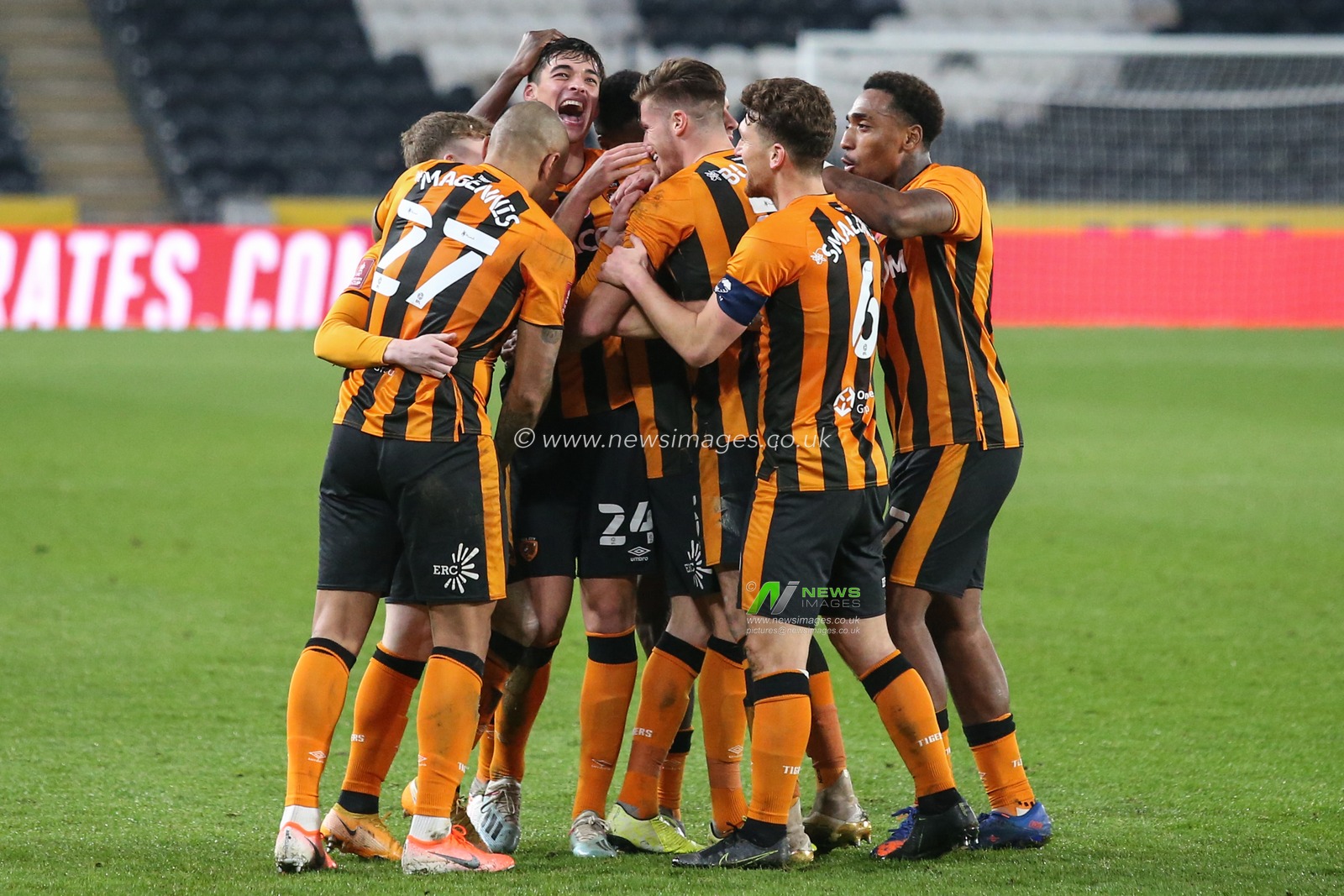 CELEBRATION Reece Burke #5 of Hull City celebrates his goal from a Callum Elder #3 corner to make it 2 - 0