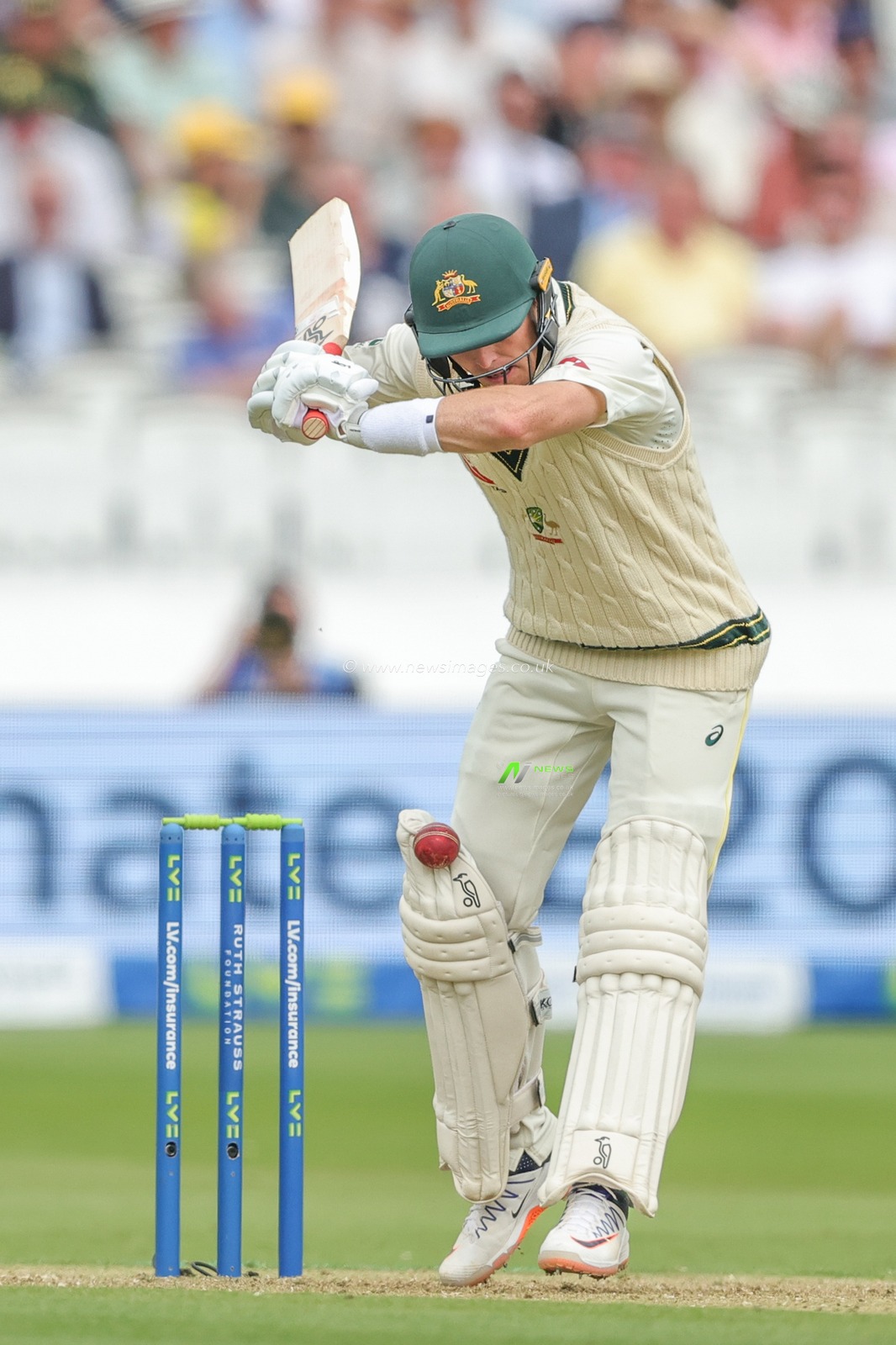Marnus Labuschagne of Australia escapes LBW after a review during the LV= Insurance Ashes Test Series Second Test Day 1 England v Australia at Lords, London, United Kingdom, 28th June 2023

(Photo by Mark Cosgrove/News Images)