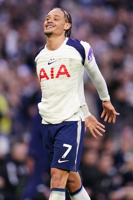 Xavi Simons of Tottenham Hotspur after his goal during the Premier League match Tottenham Hotspur vs Brighton & Hove Albion at Tottenham Hotspur Stadium, London, United Kingdom on 18 April 2026

(Photo by Harvey Murphy/News Images)