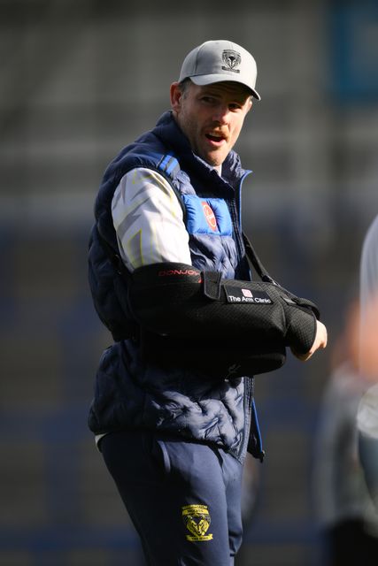 Lachlan Fitzgibbon of Warrington Wolves looks on prior to the Betfred Super League play-off Eliminator 2 Warrington Wolves v St Helens at Halliwell Jones Stadium, Warrington, United Kingdom, 28th September 2024

(Photo by Ben Roberts/News Images)