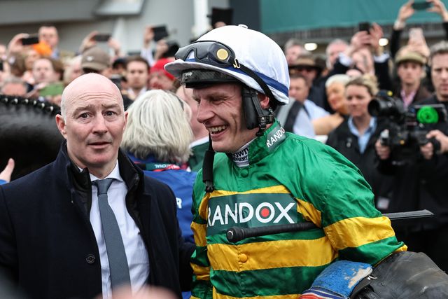 Paul Townend in the winners enclosure after winning the 16:00 Randox Grand National Handicap Chase on I Am Maximus during the Randox Grand National Day 2024 at Aintree Racecourse, Liverpool, United Kingdom, 13th April 2024

(Photo by Mark Cosgrove/News Images)