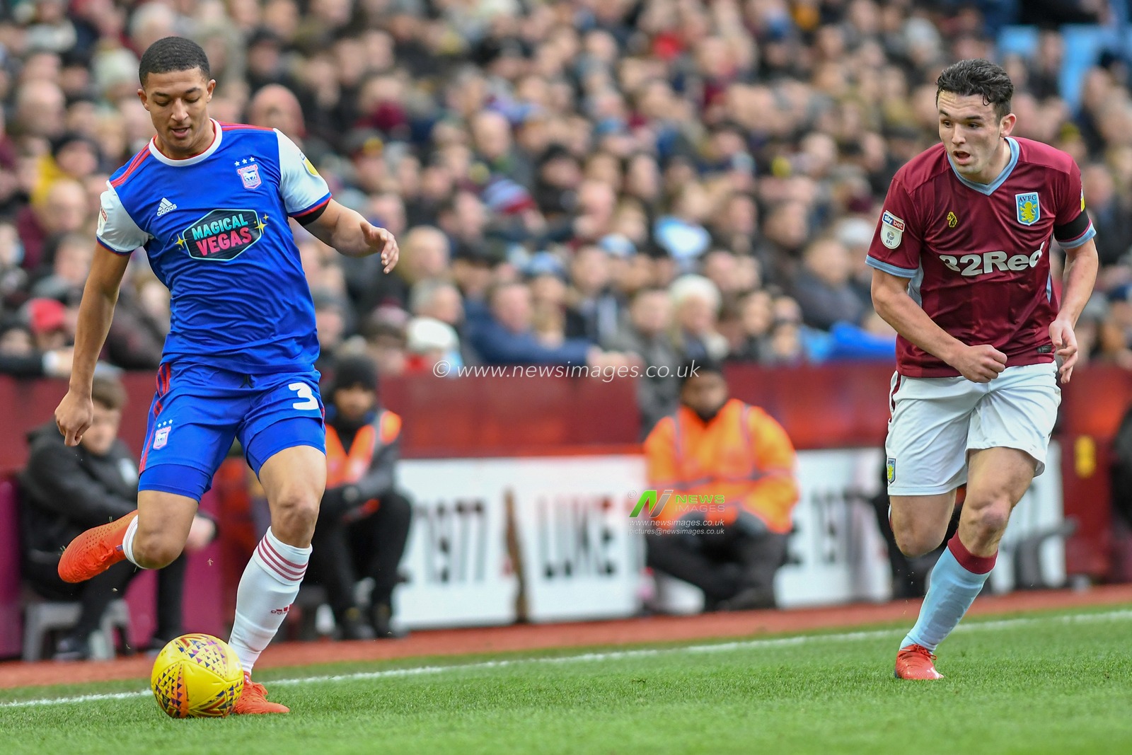 26th January, Villa Park, Birmingham, England ; Sky Bet Championship, Aston Villa vs Ipswich Town : Myles Kenlock (30) of Ipswich Town creates some space to cross the ball having beaten John McGinn (07) of Aston Villa

Credit: Gareth Dalley/News Images

English Football League images are subject to DataCo Licence