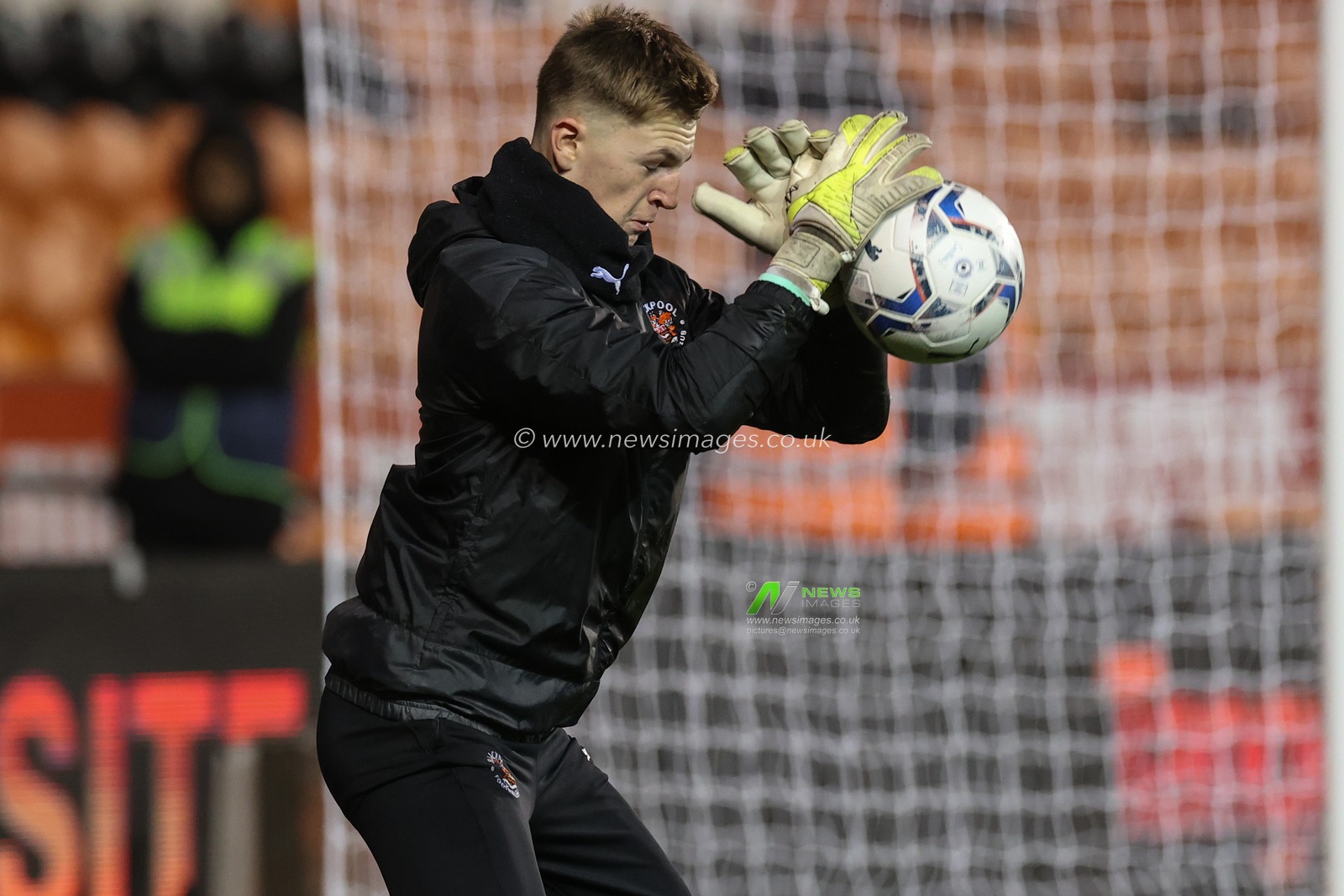 Charlie Monks goalkeeper of Blackpool FC development squad  during the pre-game warmup