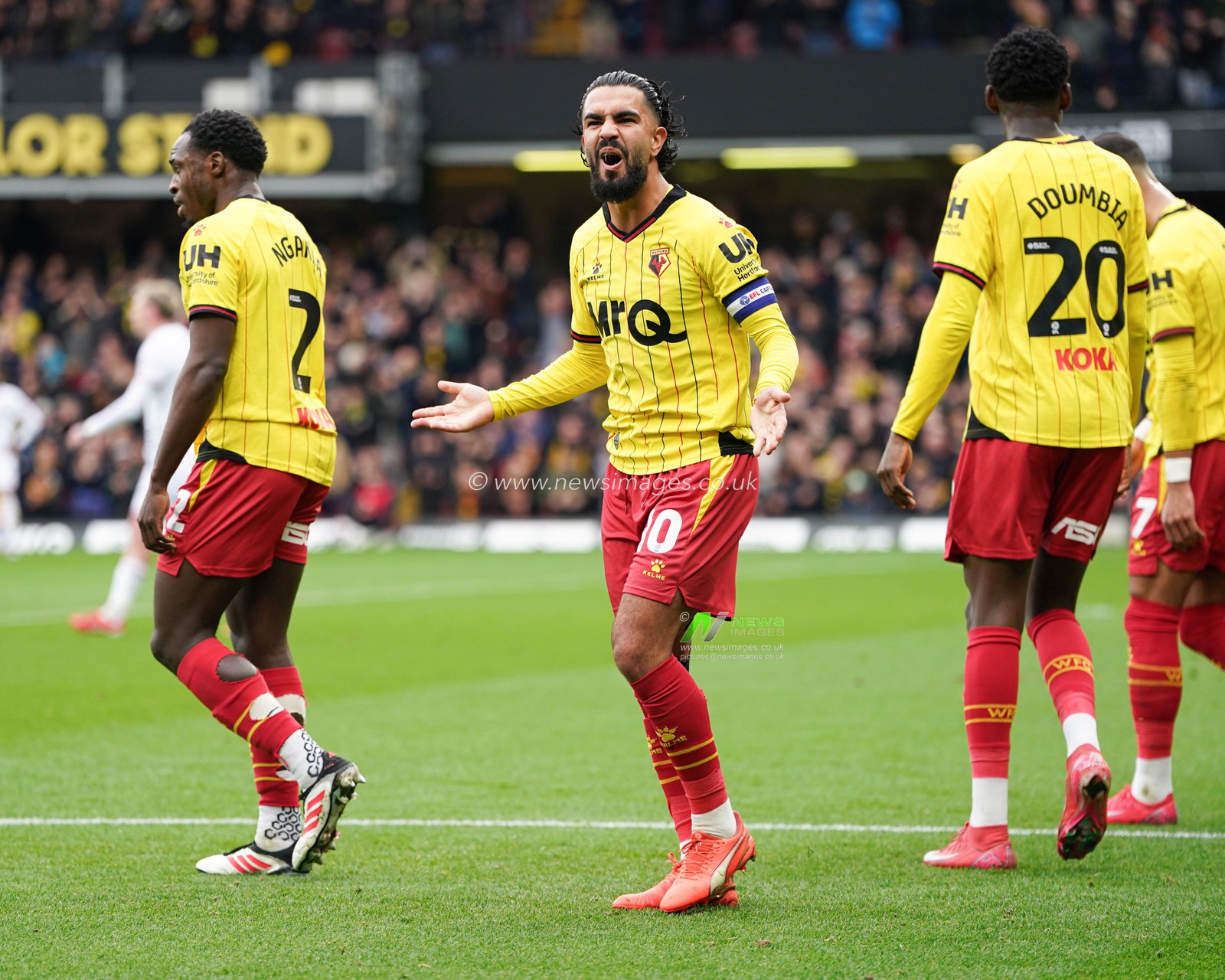 ImrÃ¢n Louza of Watford celebrating with fans during the Sky Bet Championship match Watford vs Luton Town at Vicarage Road, Watford, United Kingdom, 23rd February 2025

(Photo by Harvey Murphy/News Images)
