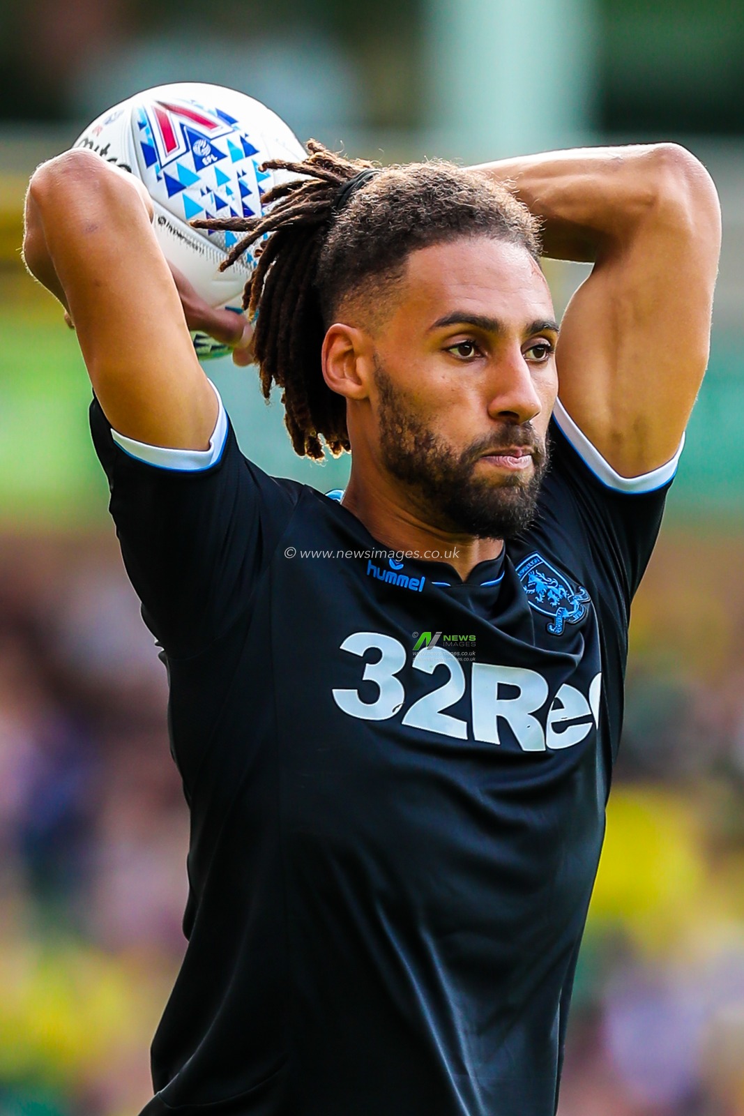 15th August 2018, Carrow Road, Norfolk, England; Sky Bet EFL Championship Norwich City v Middlesbrough ;  Ryan Shotton of Middlesborough throws in.



EDITORIAL USE ONLY No use with unauthorised audio, video, data, fixture lists, club/league logos or 'live' services. Online in-match use limited to 45 images, no video emulation. No use in betting, games or single club/league/player publications and all English Football League images are subject to DataCo Licence