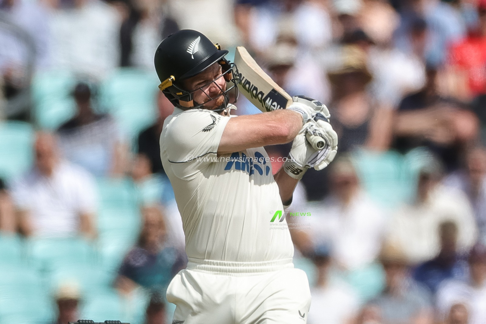 Glenn Phillips of New Zealand hits the ball for two runs during the 2nd Rothesay Test Match Day 2 match England vs New Zealand at The Kia Oval, London, United Kingdom on 18 June 2026

(Photo by Mark Cosgrove/News Images)