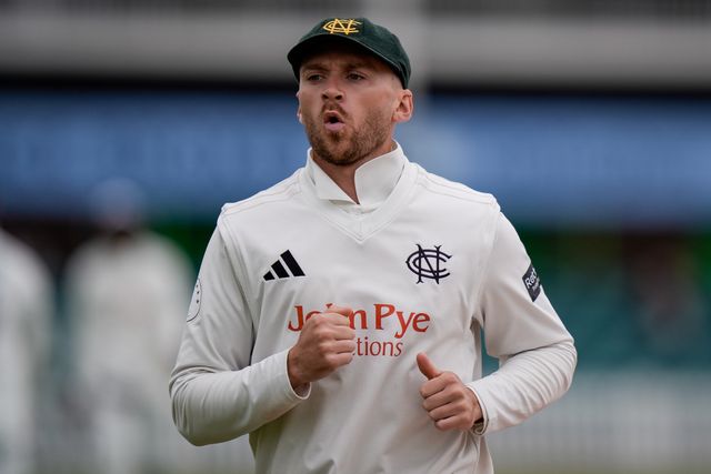 Joe Clarke during the County Championship Division One day 3 Leicestershire vs Nottinghamshire at Grace Road, Leicester, United Kingdom on 03 May 2026

(Photo by Maynard Manyowa/News Images)