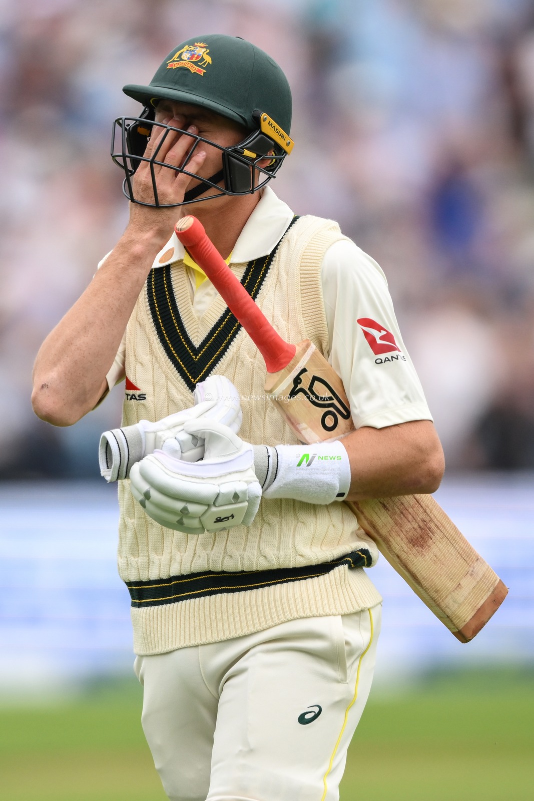 Marnus Labuschagne of Australia  leaves the field after being dismissed on the first ball during the LV= Insurance Ashes First Test Series Day 2 England v Australia at Edgbaston, Birmingham, United Kingdom, 17th June 2023

(Photo by Craig Thomas/News Images)