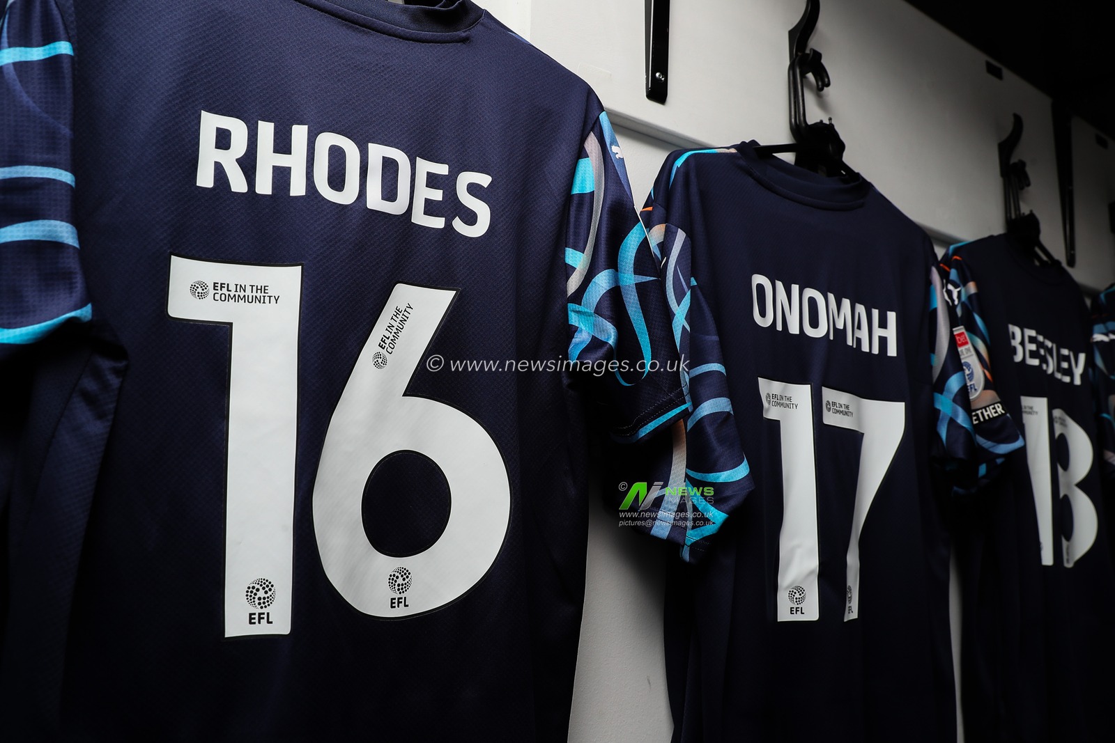 The away shirt of Blackpool hung in the changing room ahead of the Sky Bet League 1 match Exeter City vs Blackpool at St James' Park, Exeter, United Kingdom, 25th January 2025

(Photo by Gareth Evans/News Images)