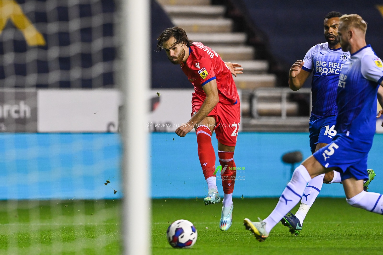 Ben Brereton DÃ­az #22 of Blackburn Rovers shoots on goal during the Sky Bet Championship match Wigan Athletic vs Blackburn Rovers at DW Stadium, Wigan, United Kingdom, 11th October 2022

(Photo by Craig Thomas/News Images)