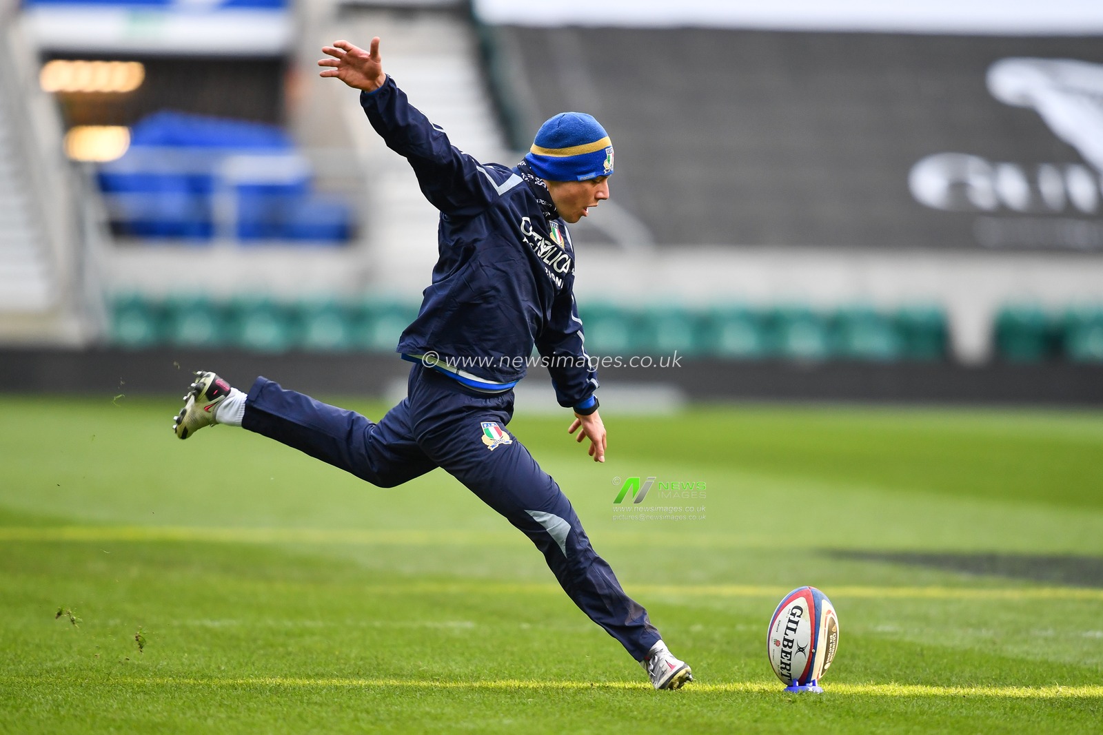 Paolo Garbisi of Italy in action during the captains run training session