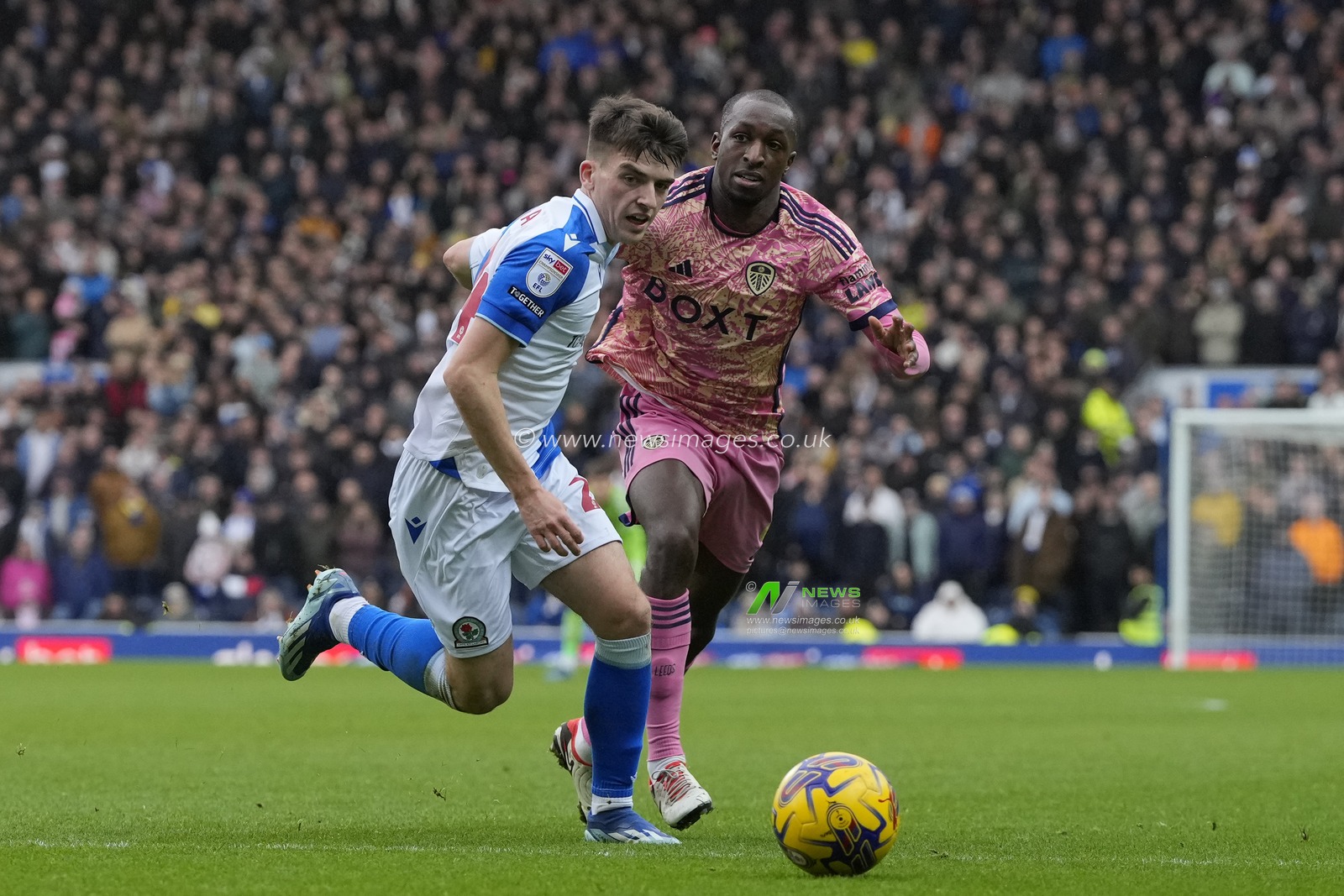 Glen Kamara #8 of Leeds United competes for the ball with Andy Moran #24 of Blackburn Rovers during the Sky Bet Championship match Blackburn Rovers vs Leeds United at Ewood Park, Blackburn, United Kingdom, 9th December 2023

(Photo by Steve Flynn/News Images)