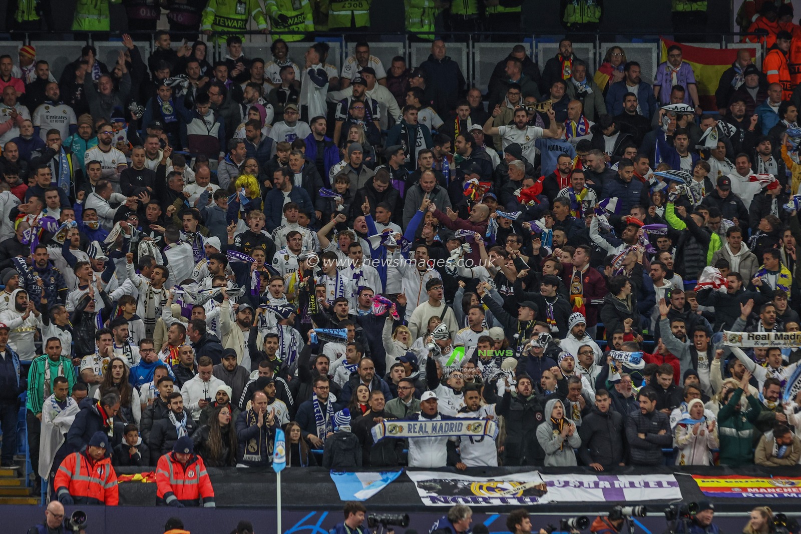 Real Madrid fans as they are 0-1 up in the first half during the UEFA Champions League Quarter Final Manchester City vs Real Madrid at Etihad Stadium, Manchester, United Kingdom, 17th April 2024

(Photo by Mark Cosgrove/News Images)
