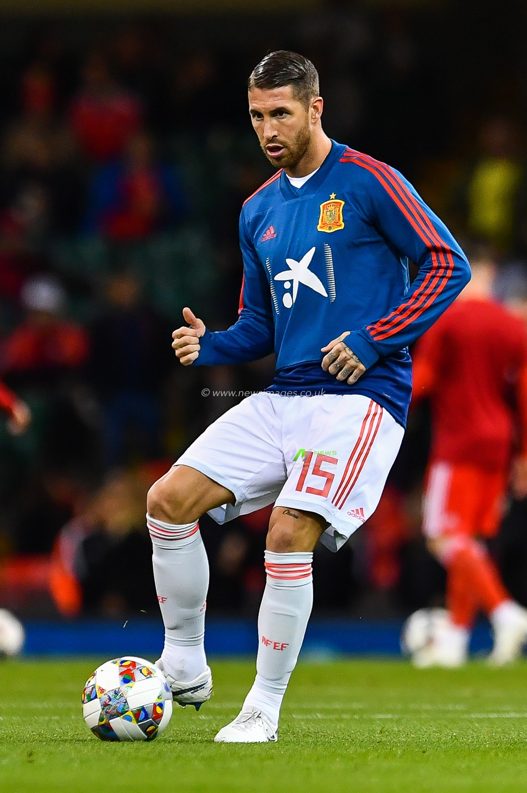 11th October 2018 , Millennium Stadium, Cardiff, Wales ; International friendly, Wales v Spain ; Sergio Ramos of Spain during the pre-match warm-up 

Credit: Craig Thomas/News Images
