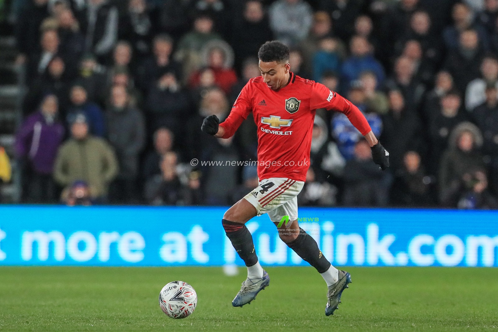 5th March 2020, Pride Park Stadium, Derby, England; Emirates FA Cup 5th Round, Derby County v Manchester United : Jesse Lingard (14) of Manchester United in action during the game