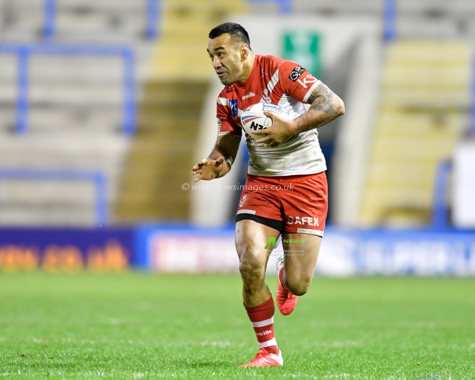 29th February 2020, Halliwell Jones Stadium, Warrington, England; Betfred Super League, Toronto Wolfpack v Saint Helens : Zeb Taia (11) of St Helens in action during the game