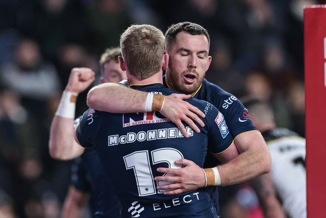 James McDonnell of Leeds Rhinos celebrates his try during the Betfred Super League Round 2 match Leeds Rhinos vs York Knights at AMT Headingley Stadium, Leeds, United Kingdom on 20 February 2026

(Photo by Mark Cosgrove/News Images)