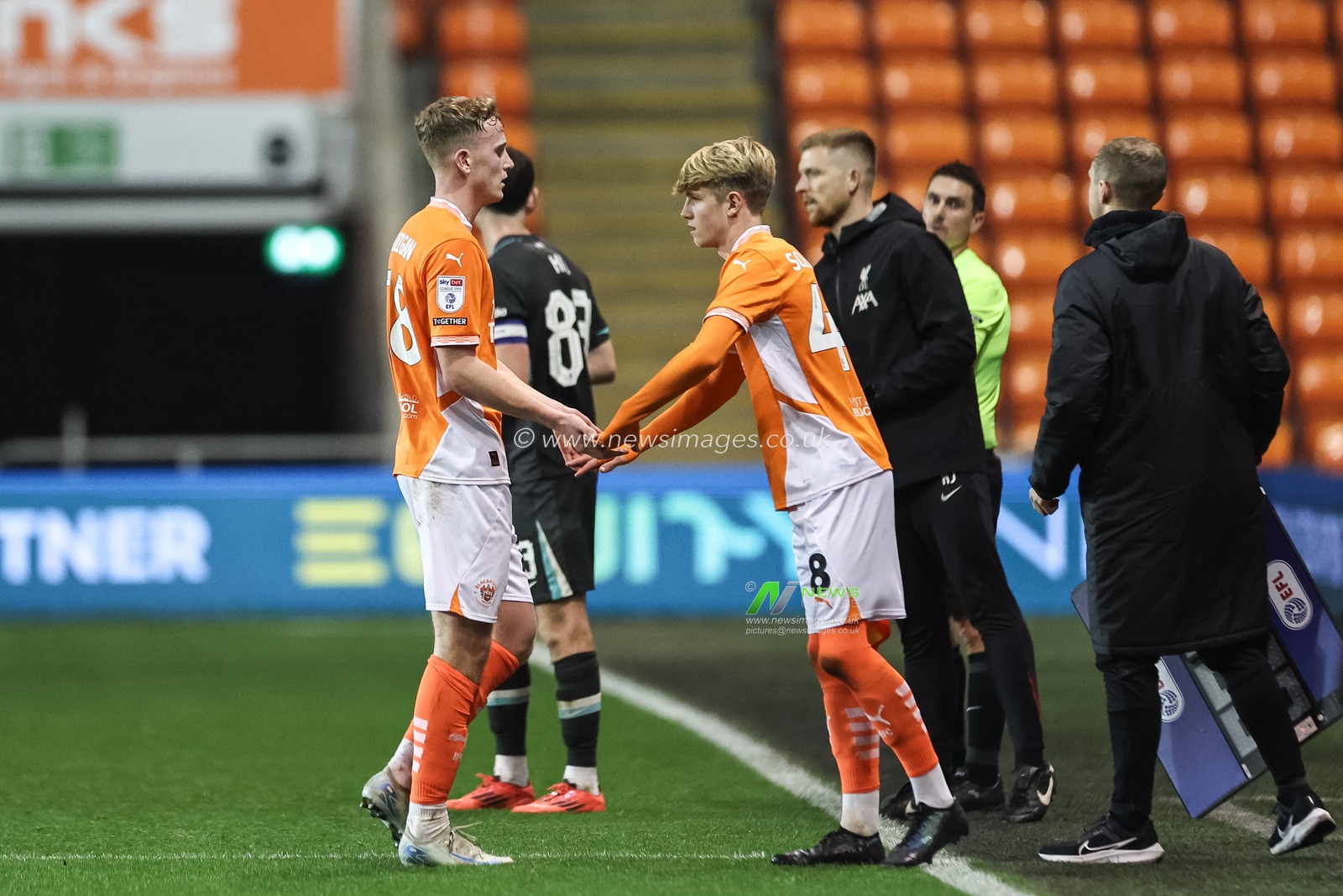 Ryan Finnigan of Blackpool is substituted for Gabriel Schluter of Blackpool during the Bristol Street Motors Trophy match Blackpool vs Liverpool U21 at Bloomfield Road, Blackpool, United Kingdom, 6th November 2024

(Photo by Mark Cosgrove/News Images)
