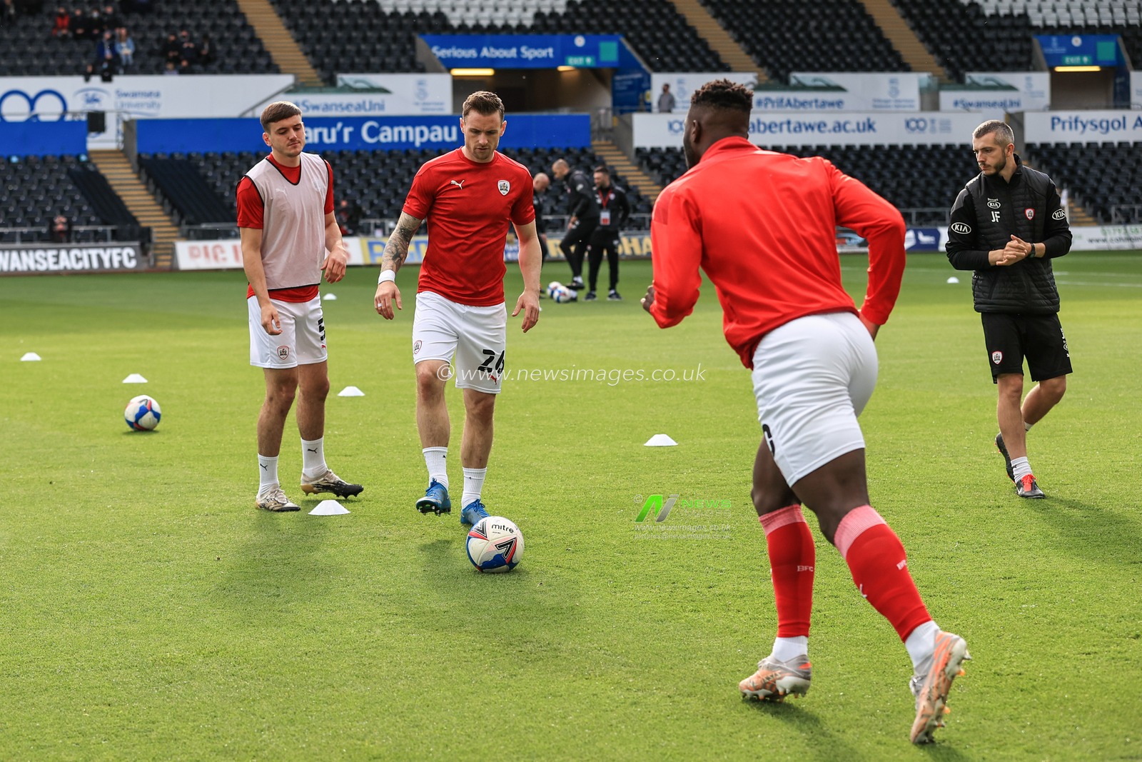 Michael Sollbauer #26 of Barnsley and Daryl Dike #10 of Barnsley during the pre-game warmup