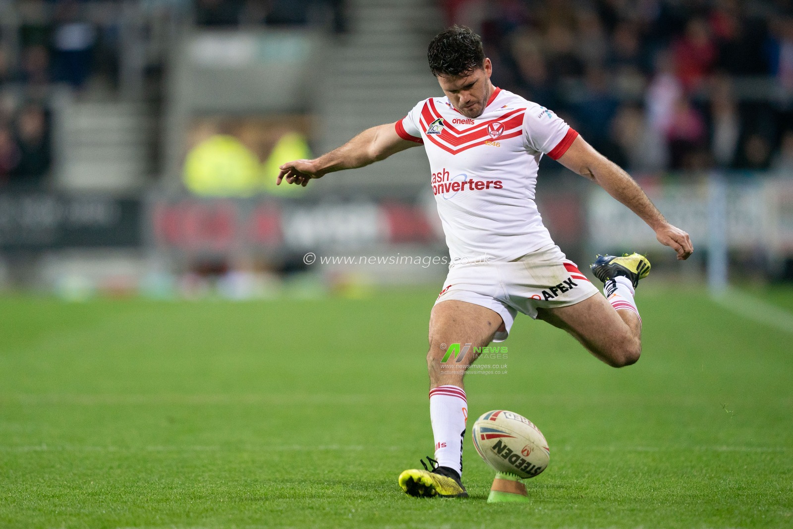 St. Helens's Lachlan Coote converts for the second time

29th March 2019 , Totally Wicked Stadium, St Helens, England;  Betfred Super League, Round 8, St Helens vs Hull KR 

Credit: Terry Donnelly/News Images