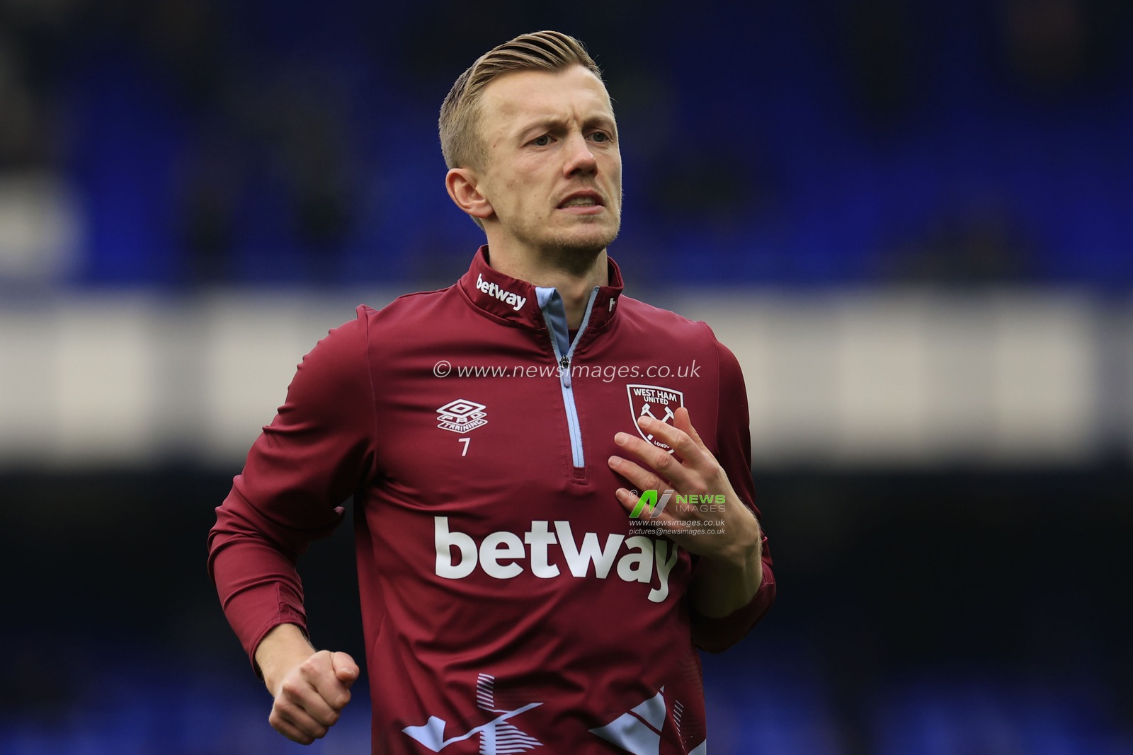 James Ward-Prowse of West Ham United during the warm-up ahead of the Premier League match Everton vs West Ham United at Goodison Park, Liverpool, United Kingdom, 2nd March 2024

(Photo by Conor Molloy/News Images)